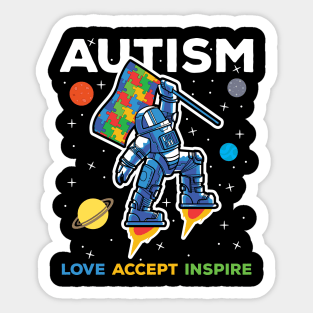 Autism Astronaut Love Accept Inspire Sticker